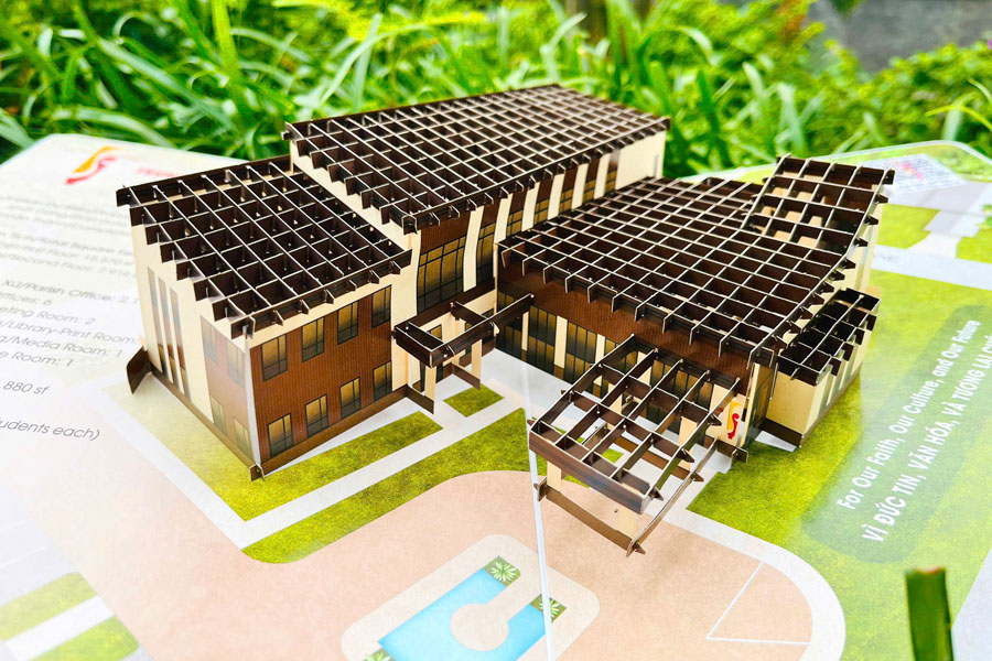 thiệp 3d kiến trúc hội trường giáo xứ độc đáo