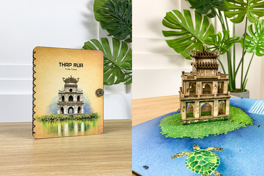 thiệp 3D Tháp Rùa làm quà lưu niệm Việt Nam
