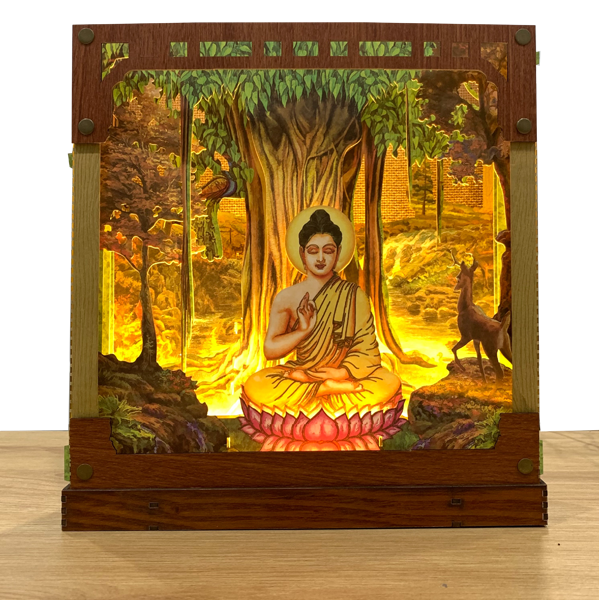 Hộp tranh 3D hình Đức Phật Thích Ca Mâu Ni [kèm đế đèn led]