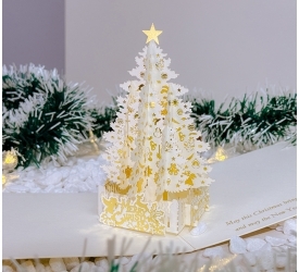 Thiệp 3D Giáng Sinh - Cây Thông Ép Kim Sang Trọng - Happy New Year - TAYTA